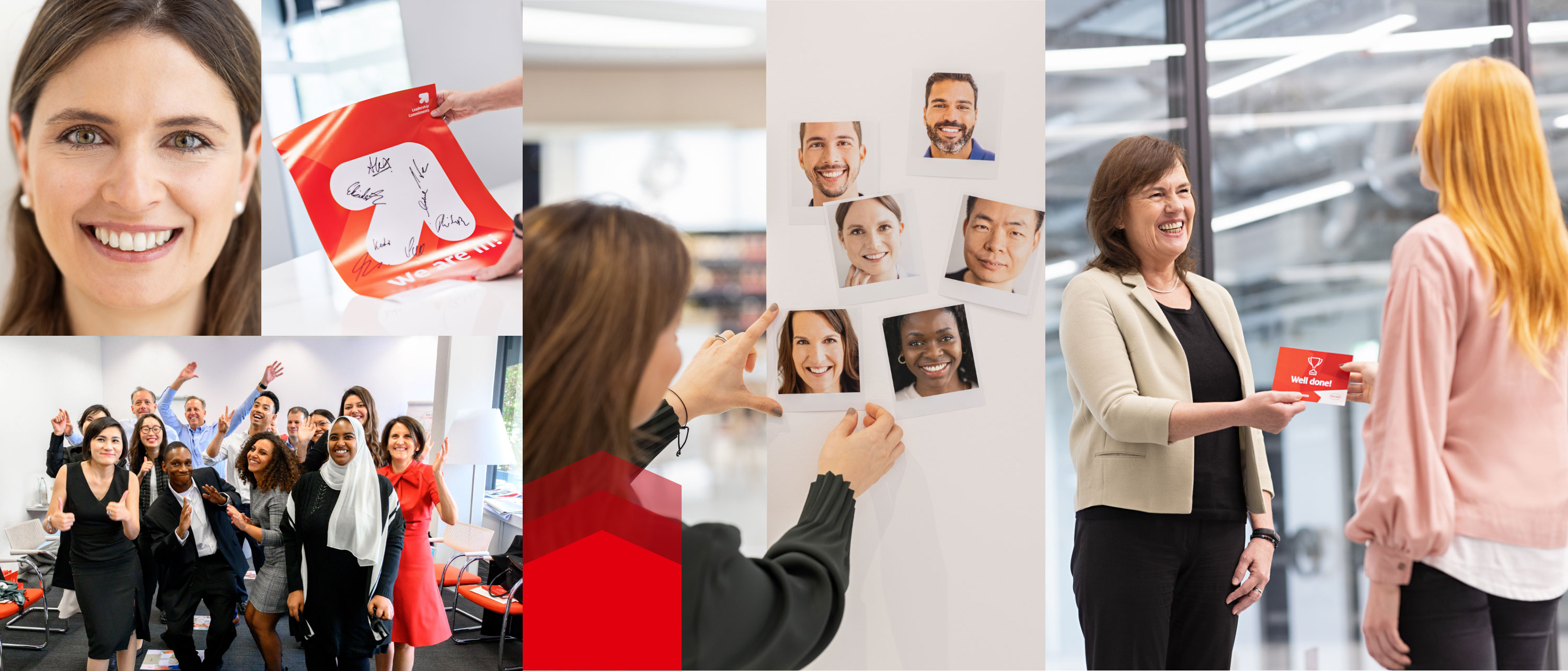 Eine Collage aus dem Henkel-Arbeitsumfeld. Unsere Henkel-Mitarbeiter arbeiten immer im Team. 