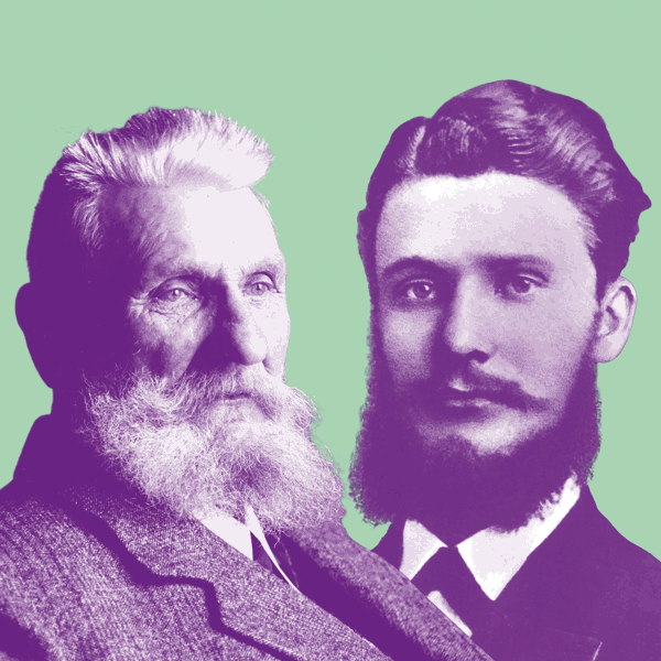 Collage aus zwei Portrait-Fotos von Fritz Henkel in jung und alt nebeneinander