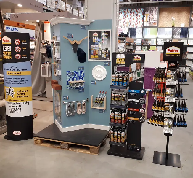 Pattex setzt seine erfolgreiche Promotion der Produktserie Kleben statt Bohren in zahlreichen Baumärkten deutschlandweit fort.
