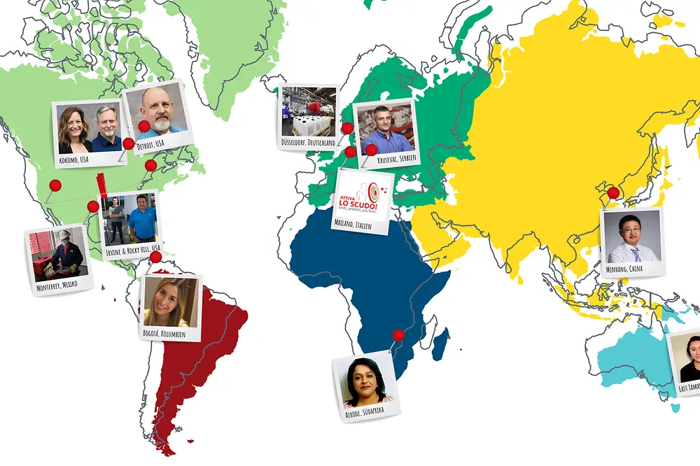 Weltkarte, welche Mitarbeiter von Henkel aus den Inspirierenden Corona-Story-Beispielen zeigt