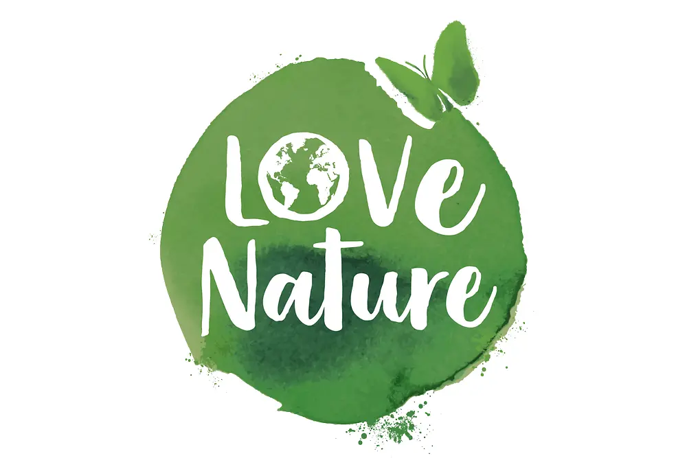Ein grünes Logo mit Love Nature