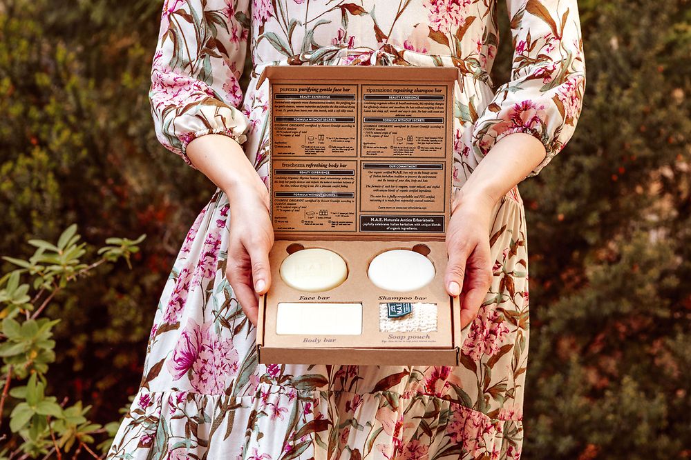 

In 2020, Henkel’s natural cosmetics brand, N.A.E., launched an eCommerce pilot project in cooperation with Amazon. The completely plastic-free N.A.E. “solid item box” consists of a solid shower care product and face wash, a solid shampoo and a reusable soap sachet. The boxes are made of 100 percent FSC-certified paper and they are ready for shipping, eliminating the need for secondary packaging from Amazon.