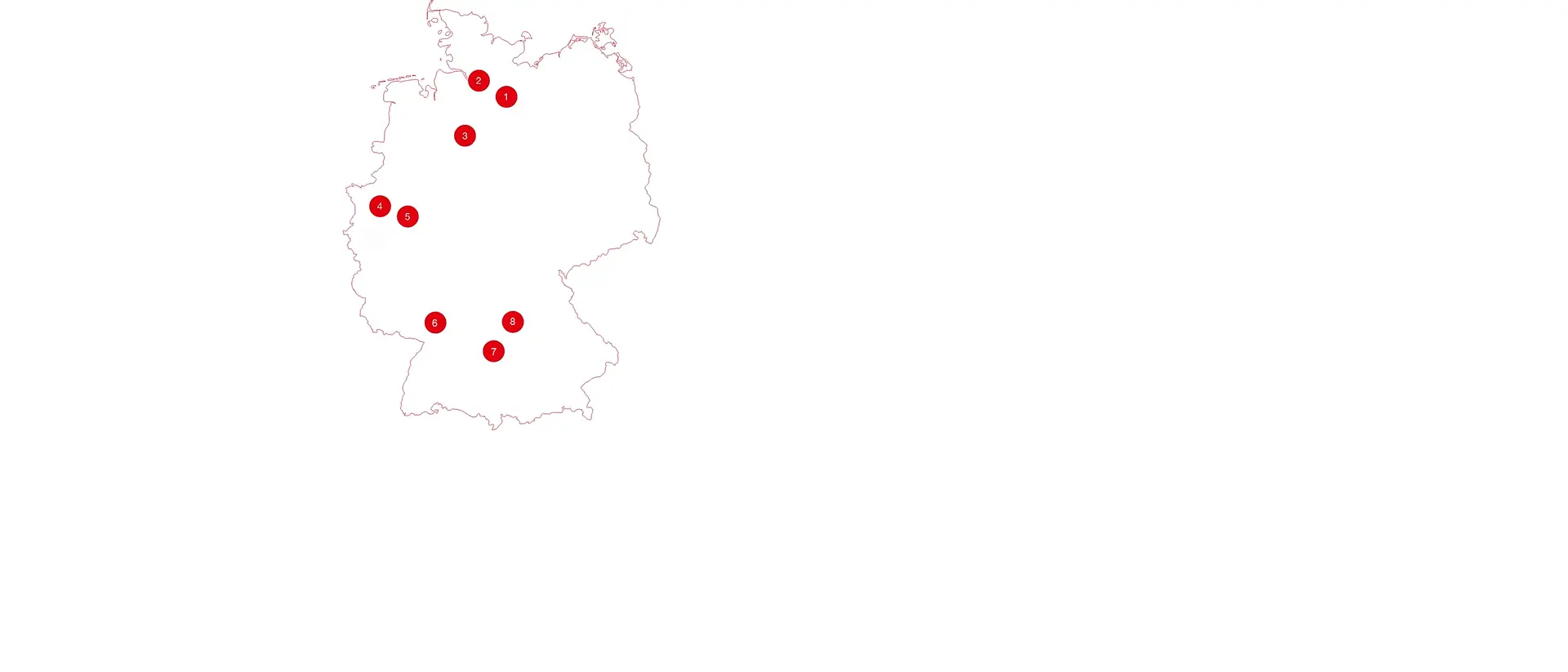 Eine Karte von Deutschland mit nummerierten Icons, die die unterschiedlichen Henkel-Standorte anzeigen. 