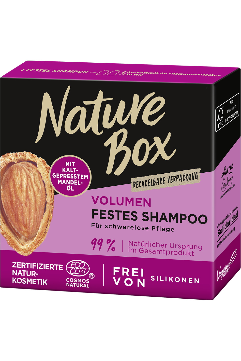 Nature Box Volumen Festes Shampoo mit kaltgepresstem Mandel-Öl