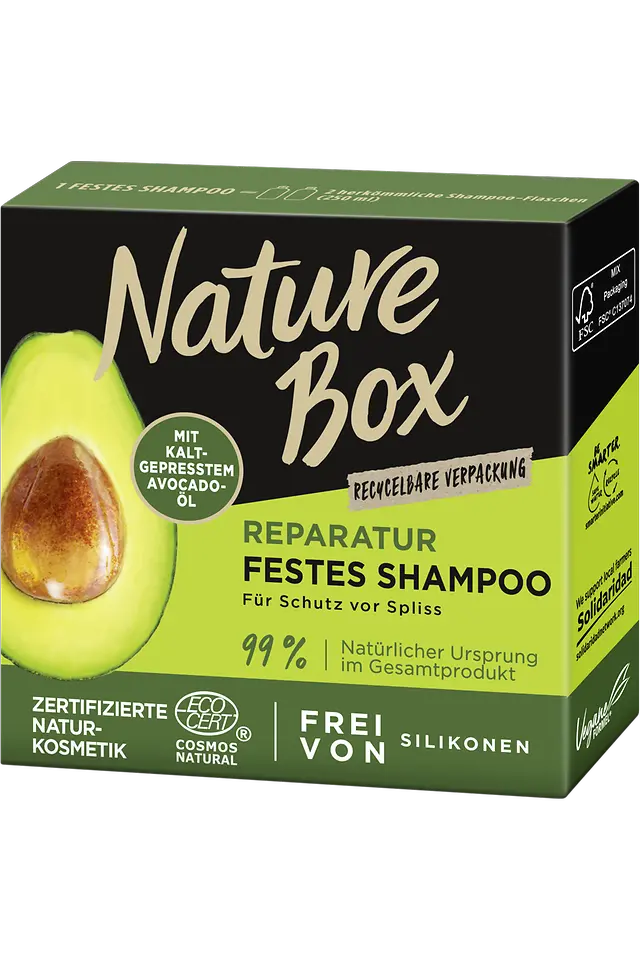 Nature Box Reparatur Festes Shampoo mit kaltgepresstem Avocado-Öl