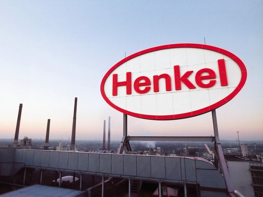 Henkel-Logo am Standort in Düsseldorf (Deutschland)