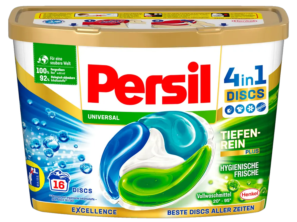 Die innovative Persil 4in1 DISCS Box ist zu 100 Prozent recyclingfähig,