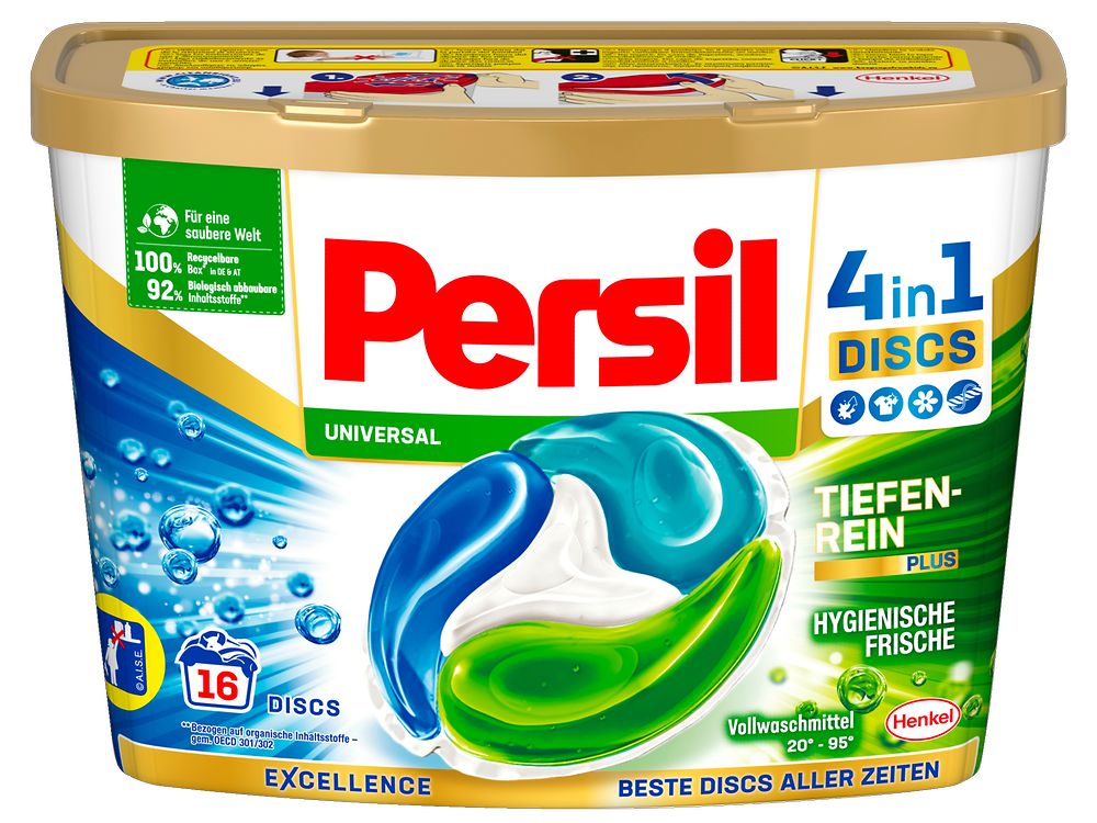 Die innovative Persil 4in1 DISCS Box ist zu 100 Prozent recyclingfähig,
