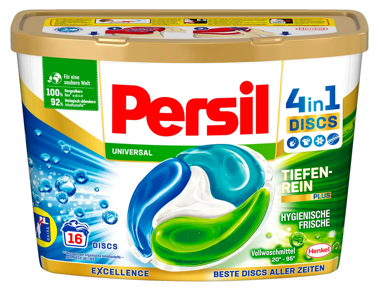 Die innovative Persil 4in1 DISCS Box ist zu 100 Prozent recyclingfähig,