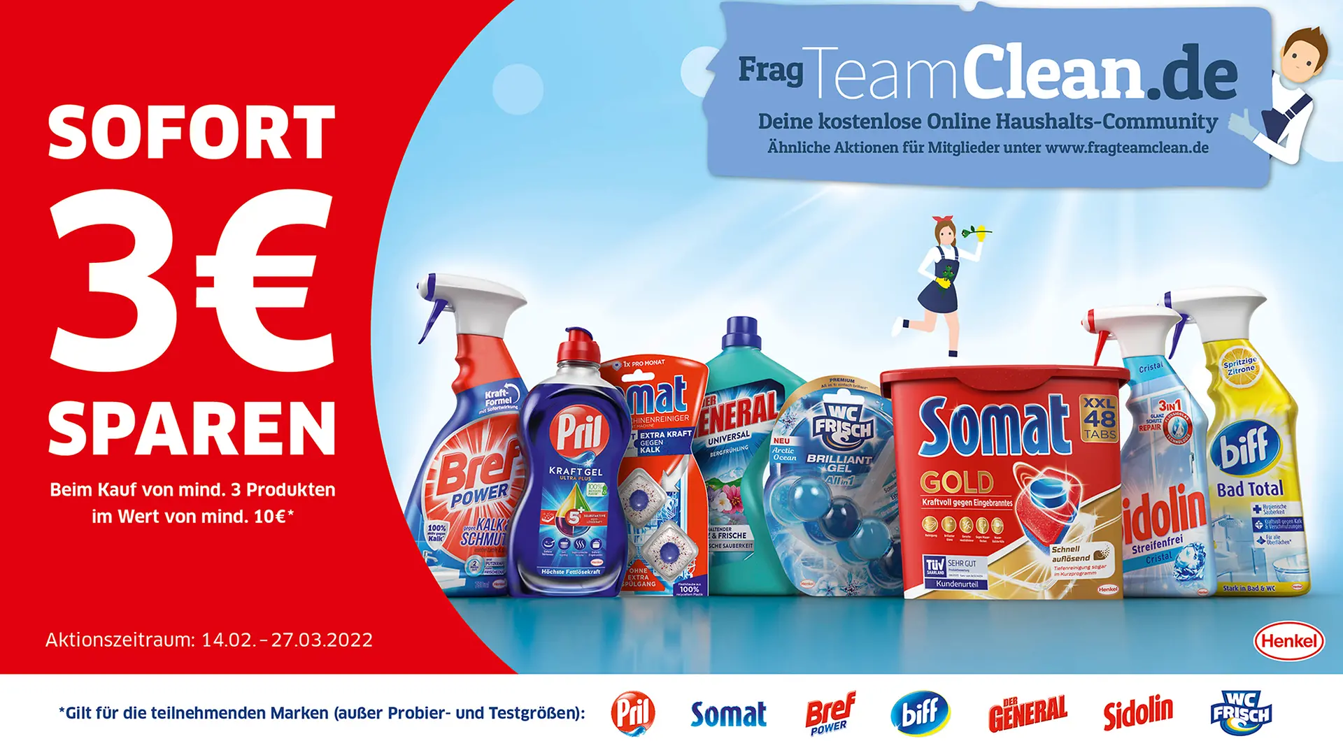 Team Clean in Aktion: „3 Produkte kaufen, 3 € sparen“