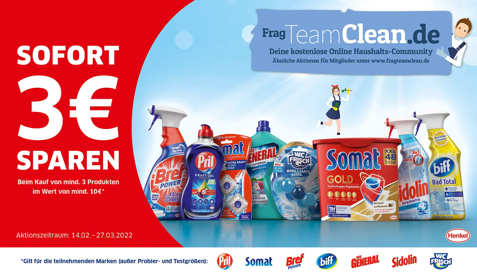 Team Clean in Aktion: „3 Produkte kaufen, 3 € sparen“