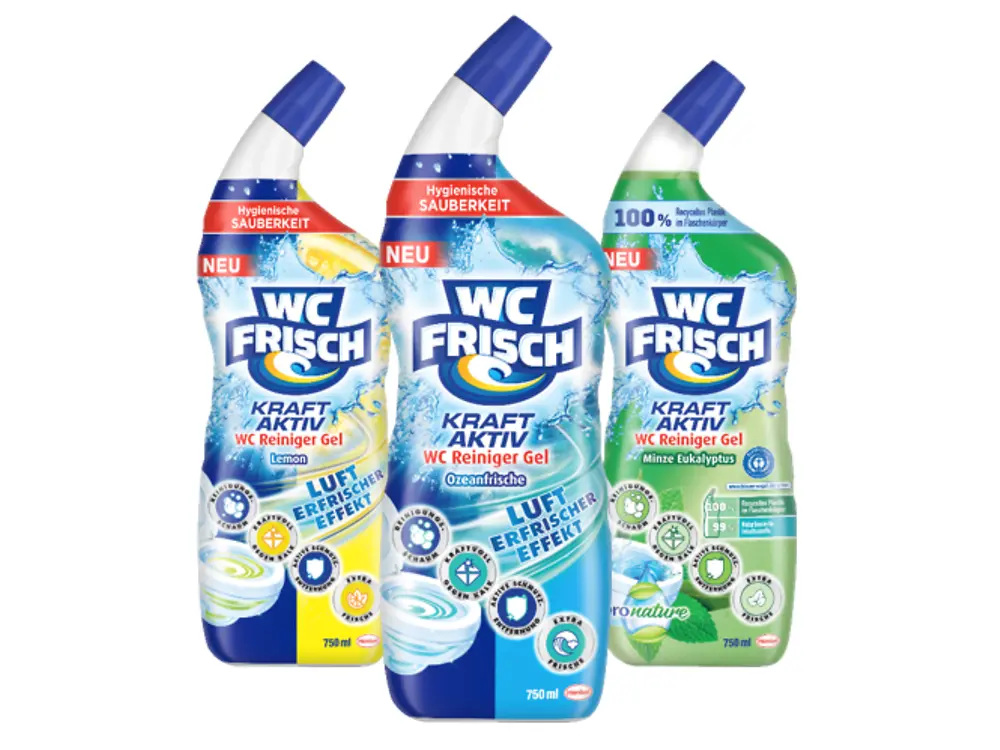 WC FRISCH Kraftaktiv WC Reiniger Gel in drei Duftvariationen: Lemon, Ozeanfrische, Minze Eukalyptus