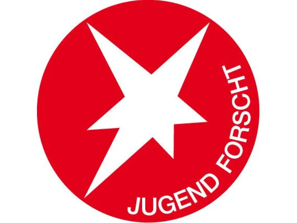 Das Logo von Jugend forscht, das aus einem roten Kreis mit einem weißen Stern und der Aufschrift „Jugend forscht“ besteht.