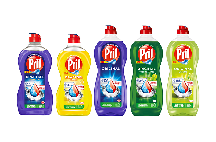Pril-Flaschenkörper bestehen zu 100 Prozent aus PET-Rezyklat (rPET), davon stammen 50 Prozent aus dem Gelben Sack.