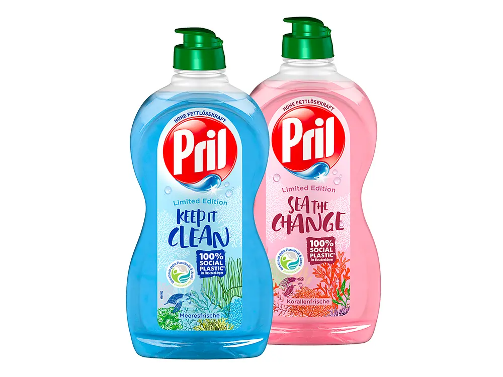 Pril Limited Edition mit 100% Social Plastic® in den neuen Varianten „Meeresfrische“ und „Korallenfrische”