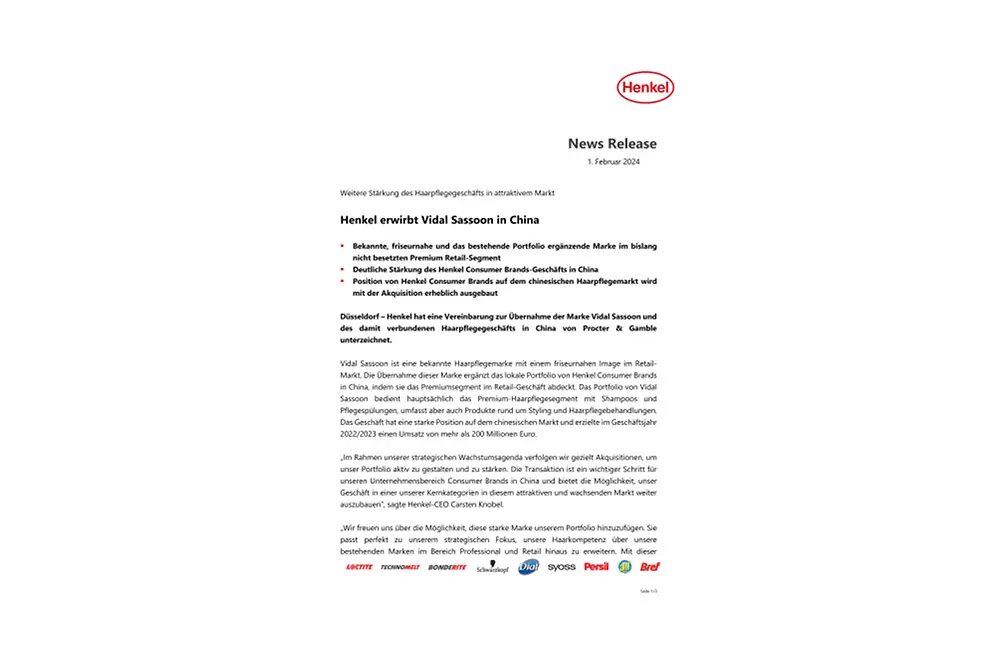 2024-02-01-presseinformation-Henkel erwirbt Vidal Sassoon in China-PDF-de-DE.pdfPreviewImage