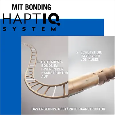 
Das HAPTIQ System festigt die innere Haarstruktur und stärkt die Widerstandkraft sowie Elastizität der Haarfaser. 