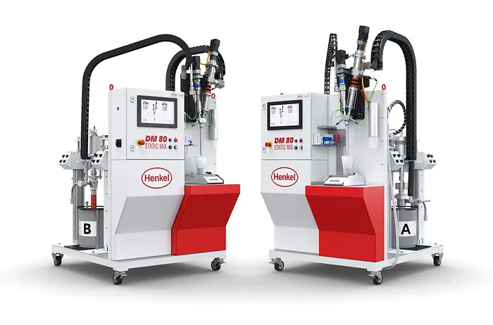 
Dosiermaschine Sonderhoff DM80 Static Mix – die mobile Arbeitsstation für die Verarbeitung und Dosierung von hochgefüllten, abrasiven und hochviskosen Loctite 2K Epoxid- Strukturklebstoffen.
