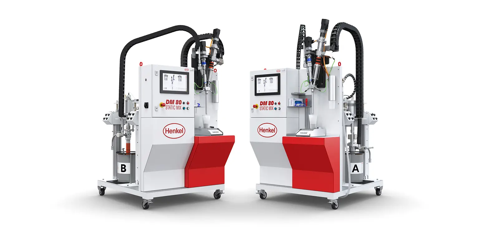 
Dosiermaschine Sonderhoff DM80 Static Mix – die mobile Arbeitsstation für die Verarbeitung und Dosierung von hochgefüllten, abrasiven und hochviskosen Loctite 2K Epoxid- Strukturklebstoffen.