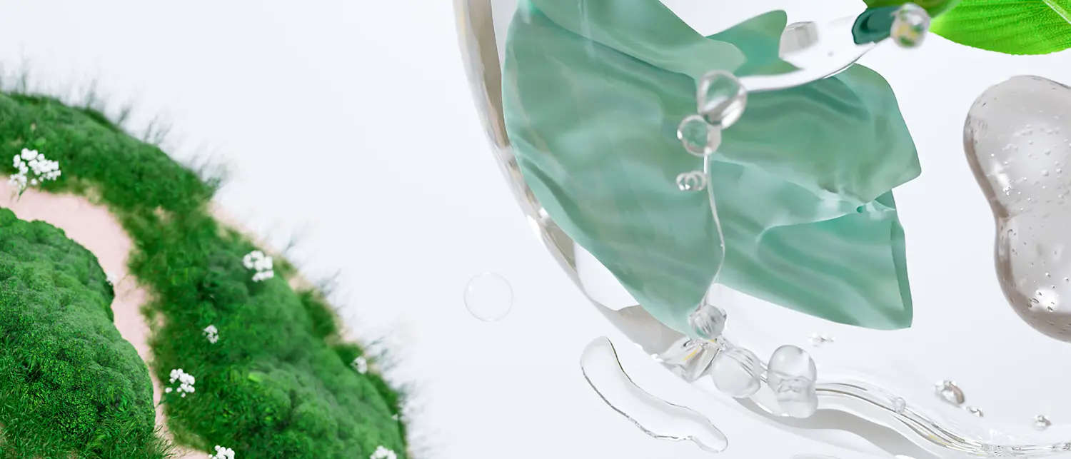 Ein CGI-Bild mit natürlichen Elementen innerhalb einer Sphäre, die Biodiversität symbolisieren.