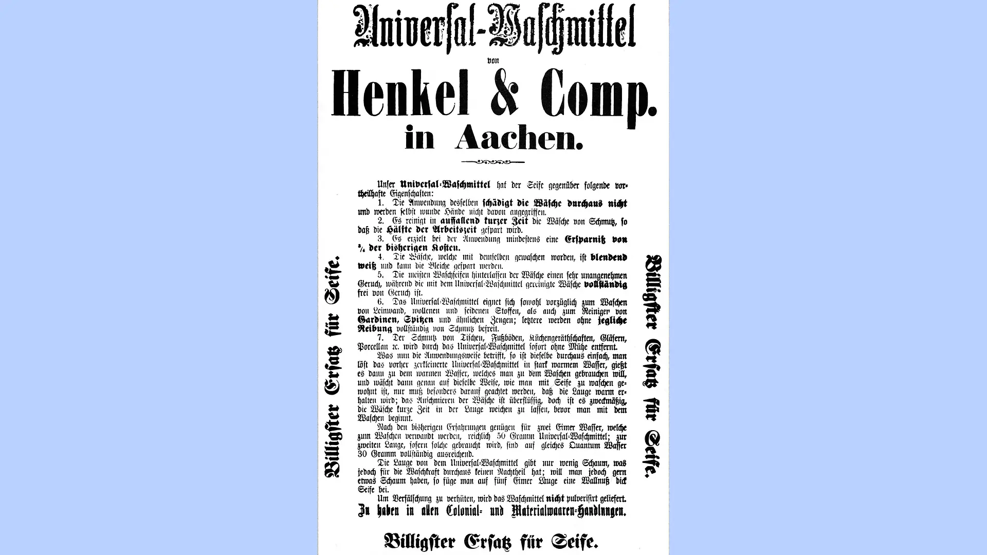 Werbeanzeige für das Universal-Waschmittel.