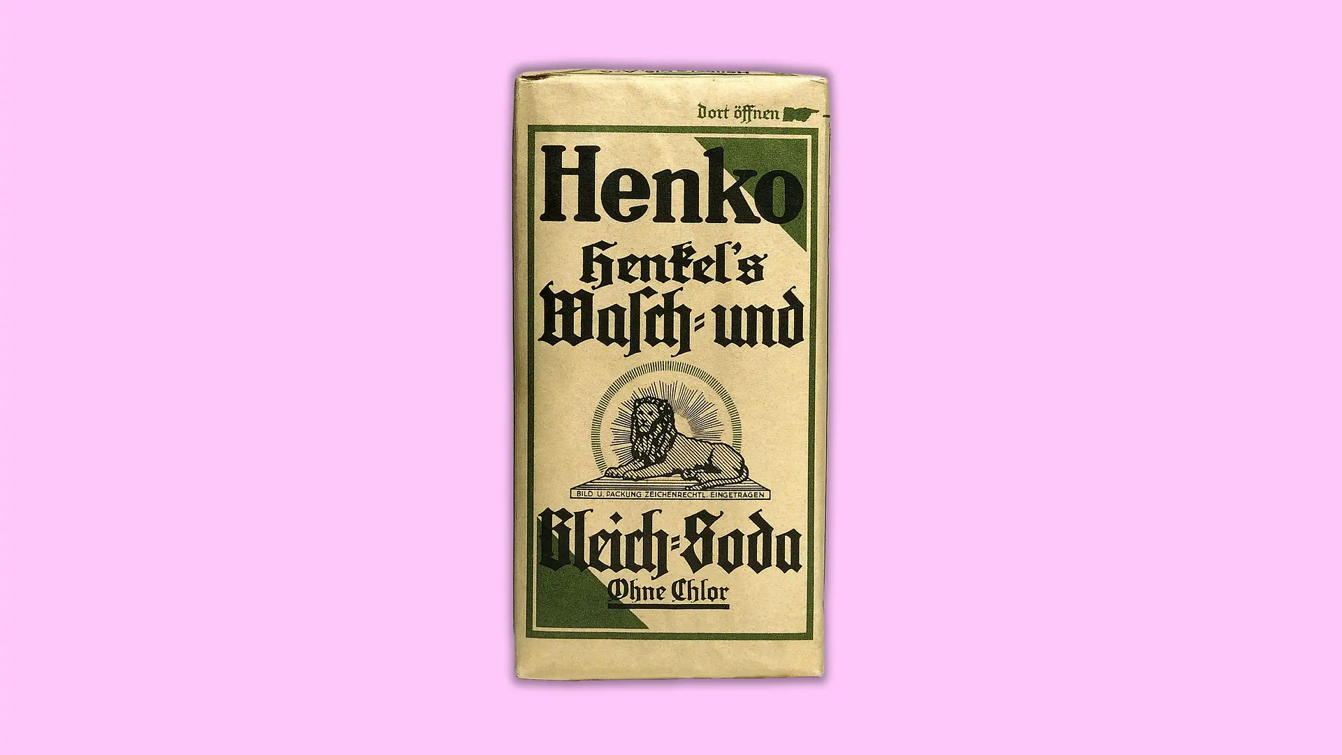 Es ist die grün-weiße Verpackung des Einweichmittels Henko aus den 1920er-Jahren abgebildet.