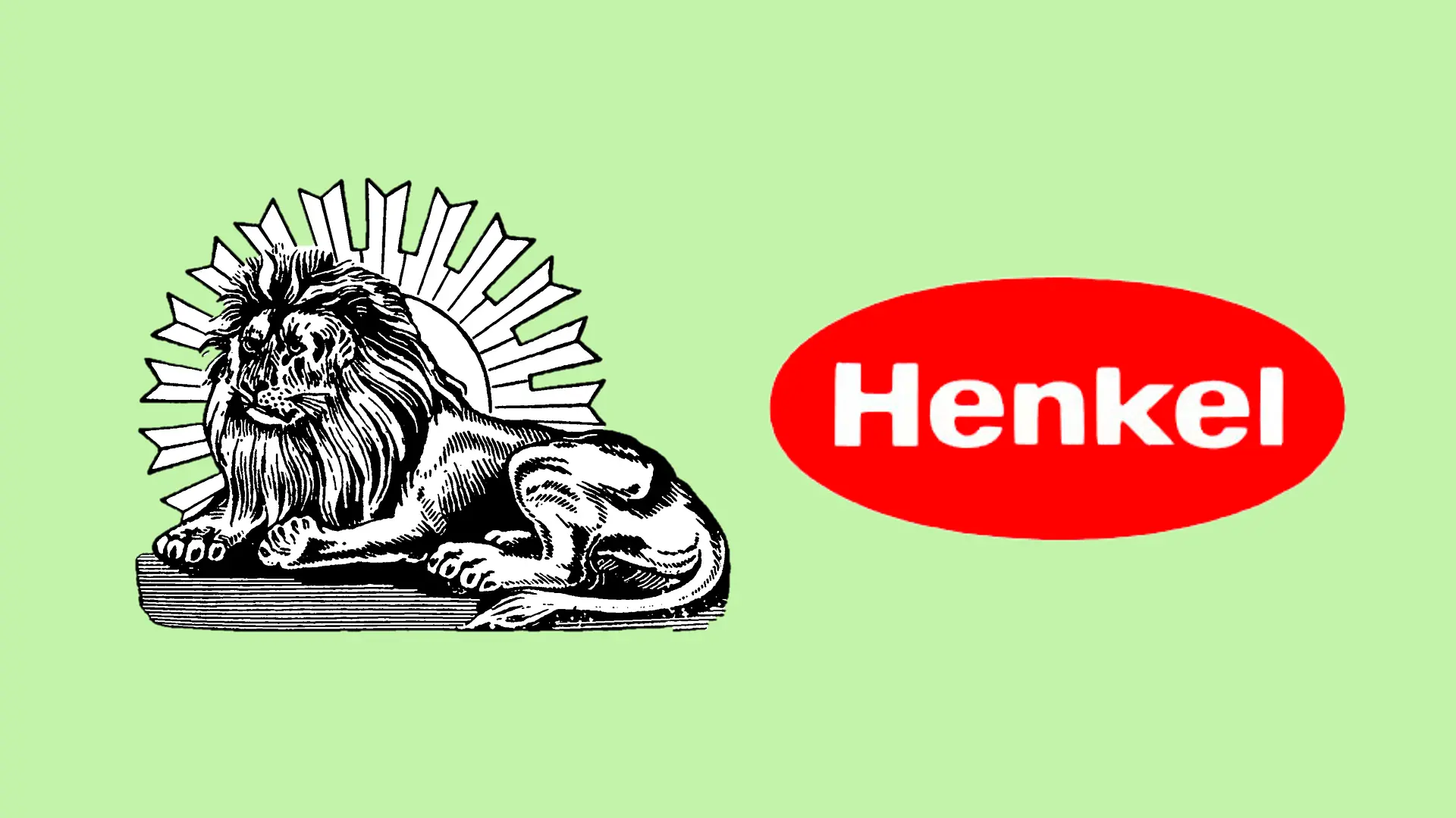Eine Collage zeigt die beiden bekannten Markenzeichen: der historische Henkel-Löwe ist neben dem Henkel-Oval (rechts) abgebildet.