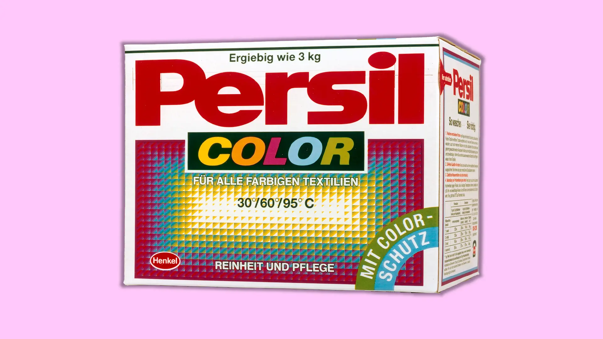 Eine Pappverpackung des Waschmittels Persil Color aus dem Jahr 1991.