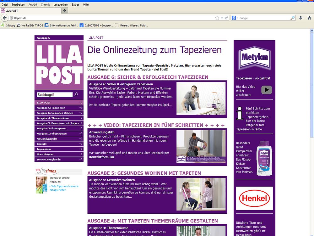 Die neue Ausgabe des Online-Magazins rund ums Tapezieren gibt's ab sofort auf www.lilapost.de