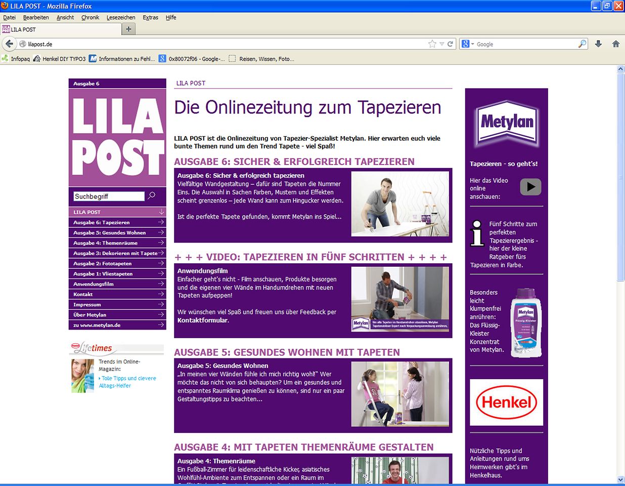 Die neue Ausgabe des Online-Magazins rund ums Tapezieren gibt's ab sofort auf www.lilapost.de
