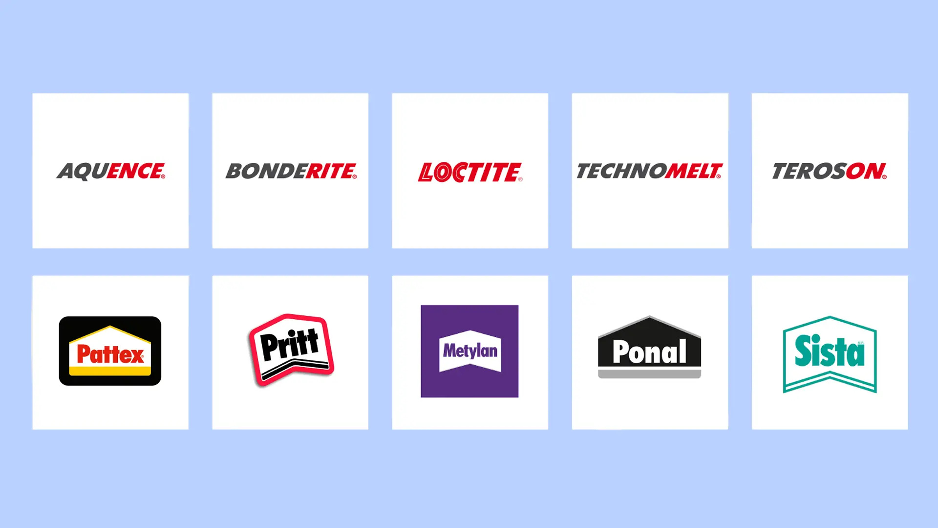 Eine Auswahl von Logos der Marken von Henkel Adhesive Technologies.