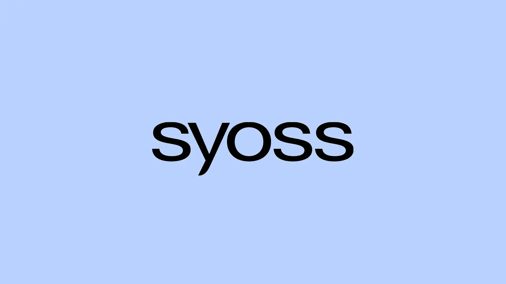 Das Logo von Syoss auf blauem Hintergrund.