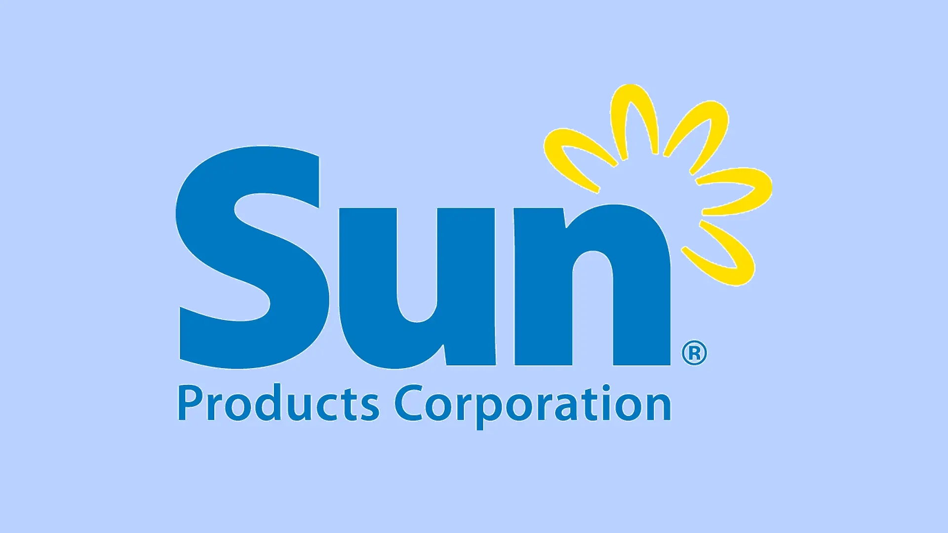Das Logo der Sun Products Corporation auf blauem Hintergrund.