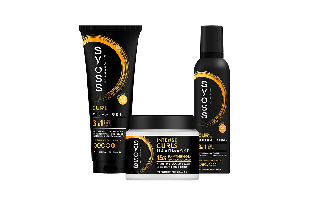 Neuheiten der Syoss Curls Range: Syoss Curl Schaumfestiger, Syoss Intense Curls Haarmaske und Syoss Curl Cream Gel