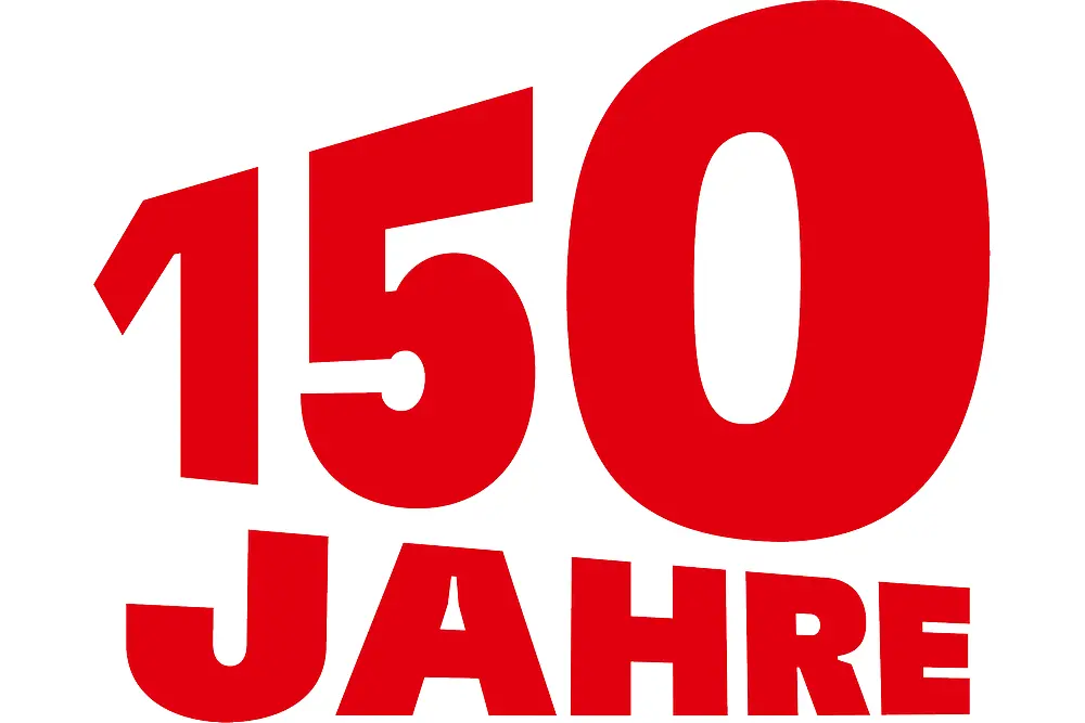 Roter Schriftzug „150 Jahre