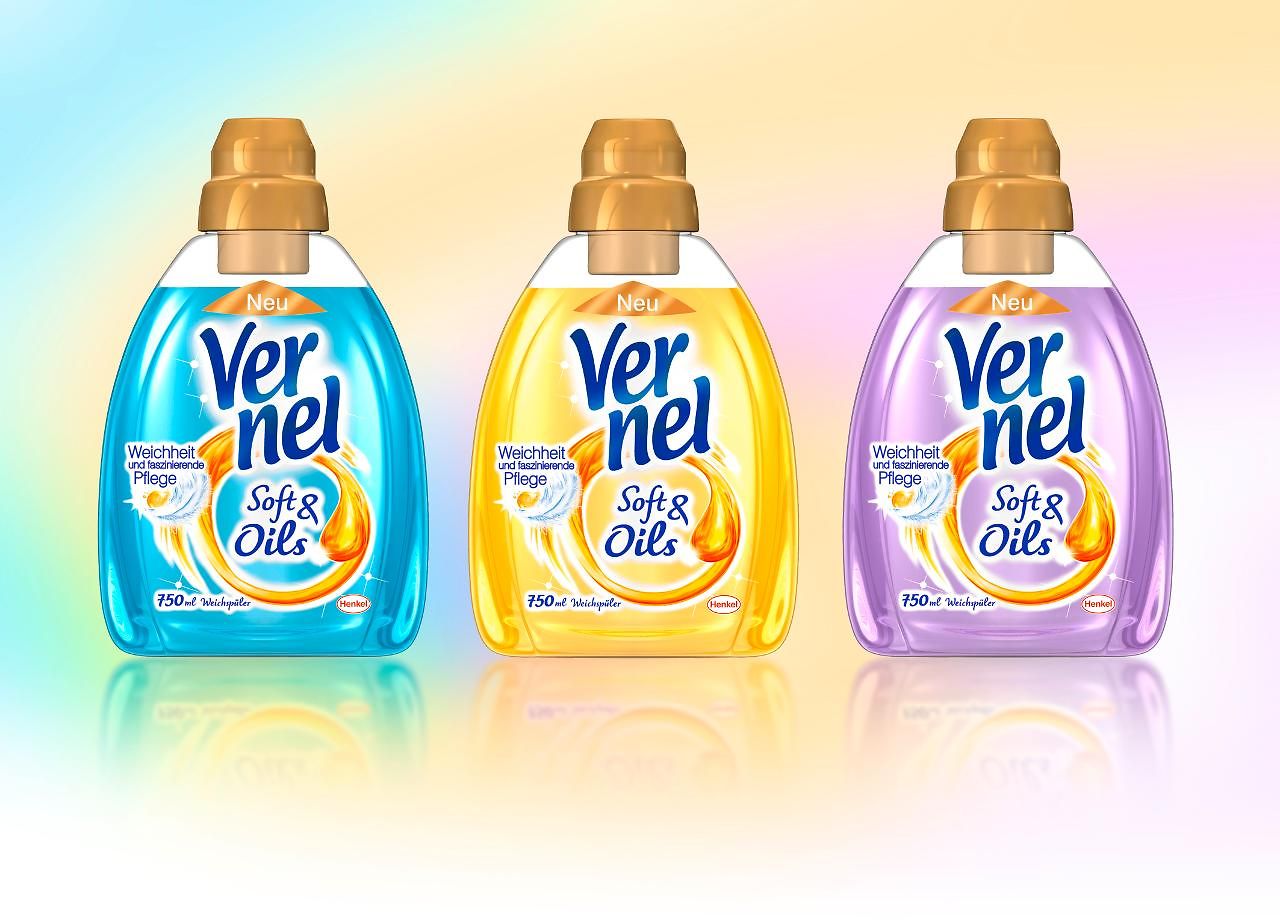 Erstmals transparent und mit wertvollen Duftölen steht Vernel Soft & Oils für Wäschepflege in einer neuen Dimension