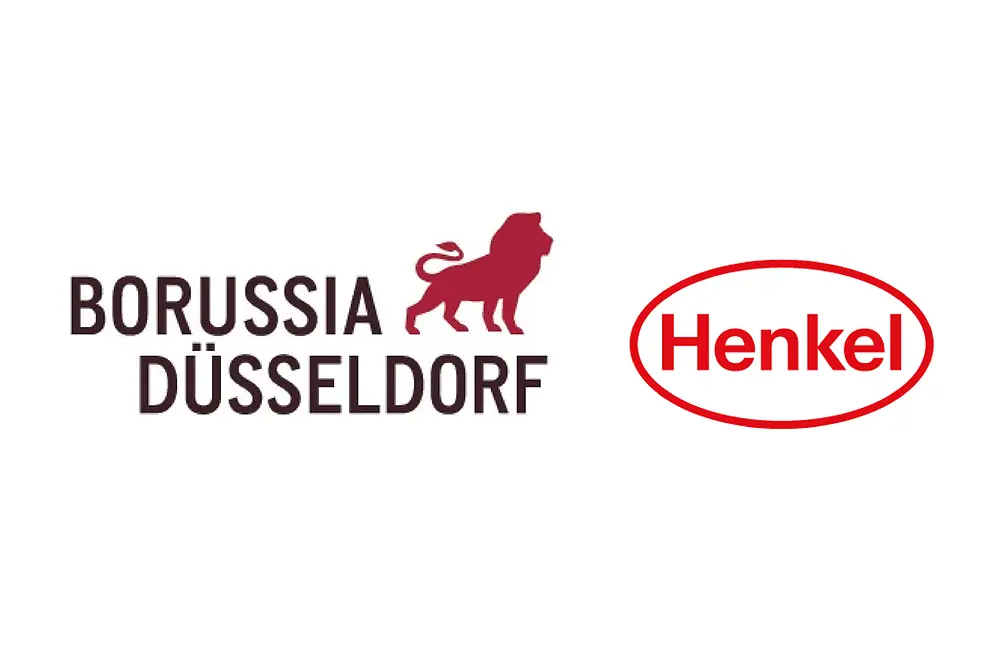 Logos von Henkel und Borussia Düsseldorf nebeneinander dargestellt.