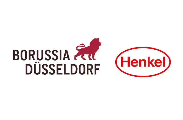 Logos von Henkel und Borussia Düsseldorf nebeneinander dargestellt.