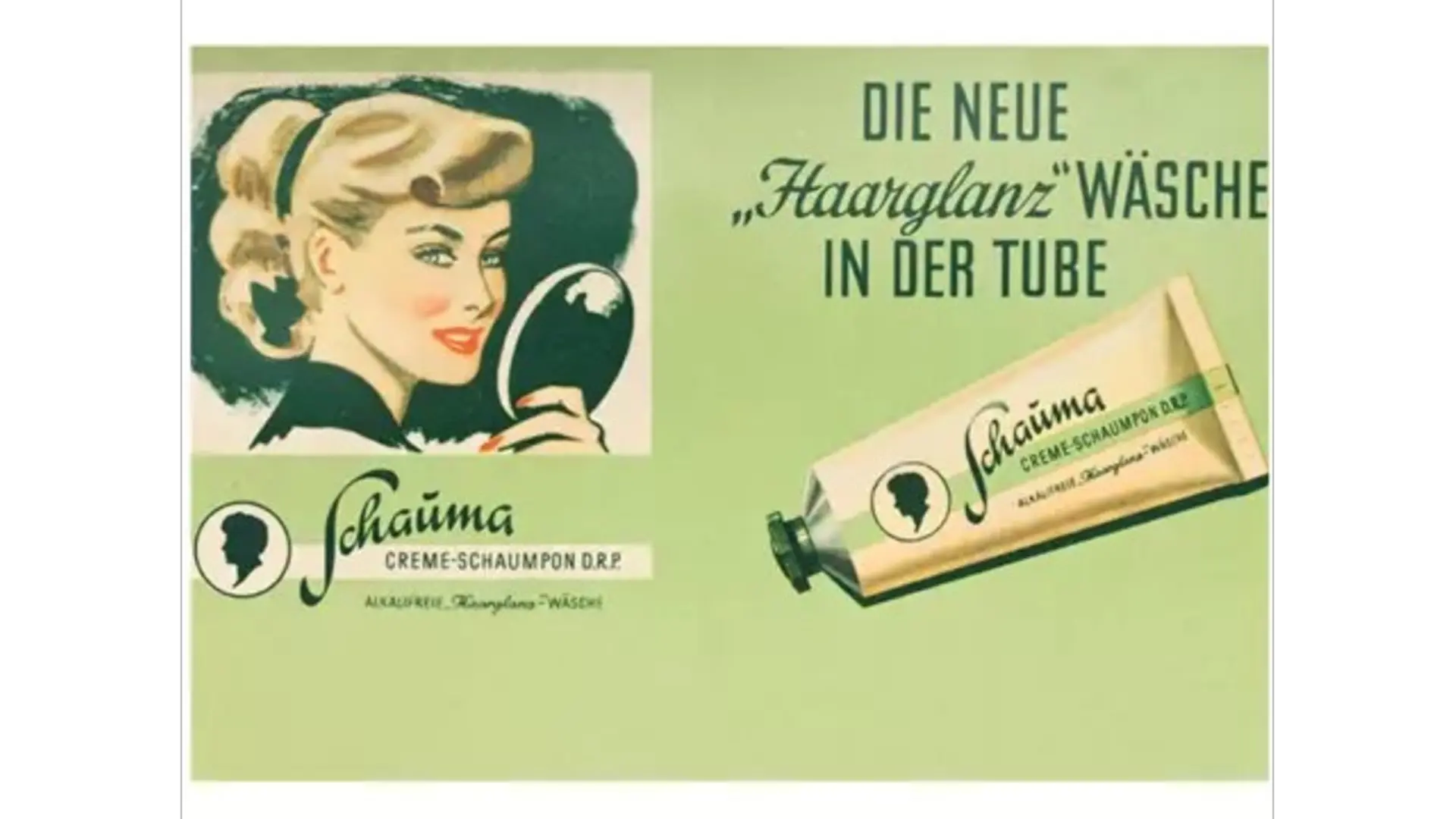 Historische Schauma-Werbung für das Creme-Shampoo in der Tube
