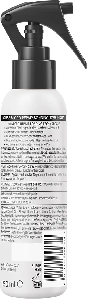 Schwarzkopf GLISS Micro Repair Bonding-Sprühkur (Rückseite)
