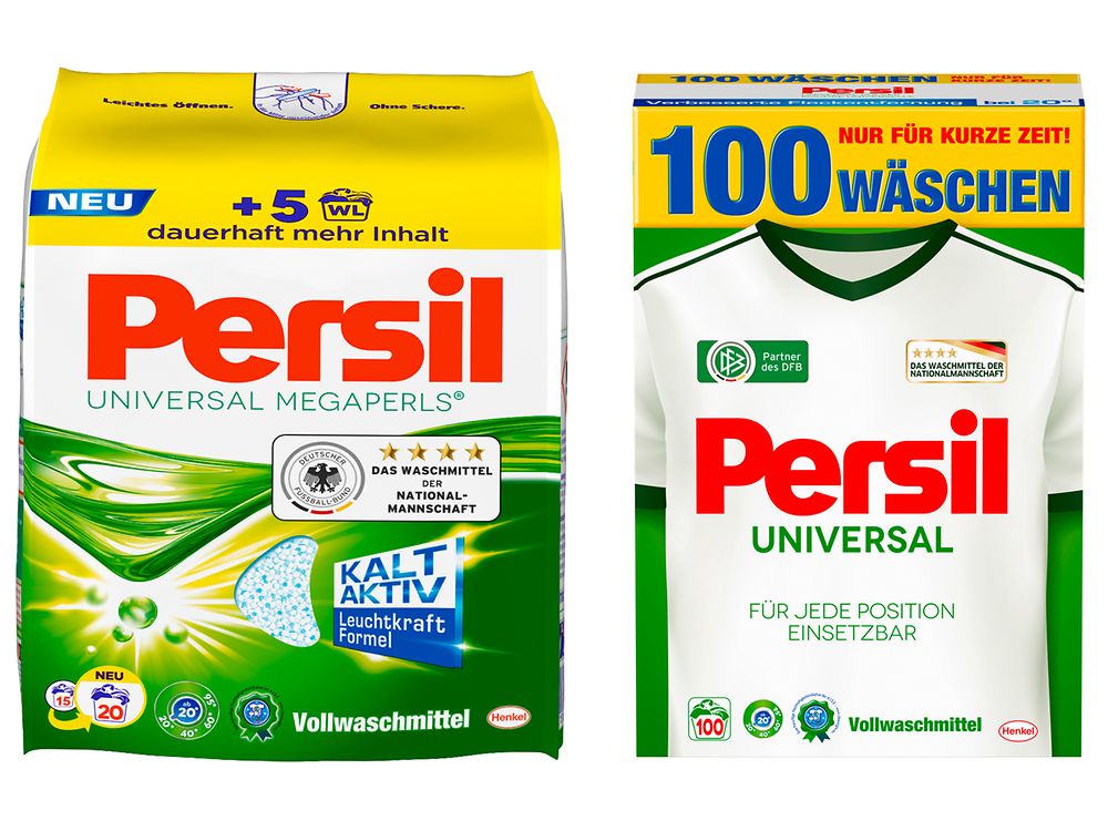 
Persil ist das offizielle Waschmittel der Nationalmannschaft und feiert die EM u.a. mit einer limitierten Sonderedition im Trikot-Design.
