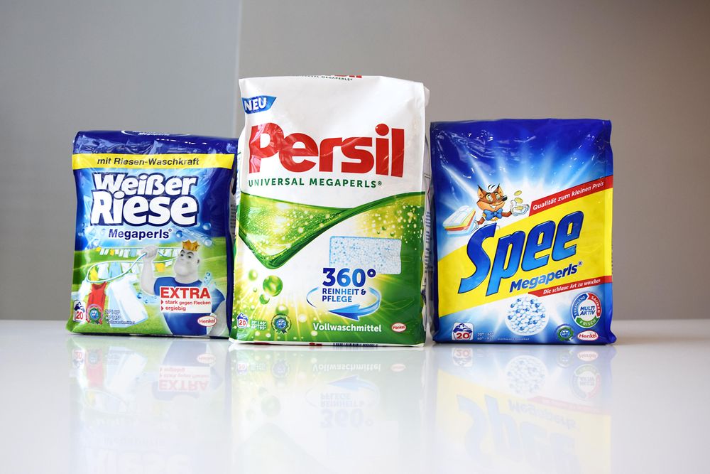 Henkel verkauft seine Megaperls-Waschmittel in sogenannten „Quadro Seal Bags“