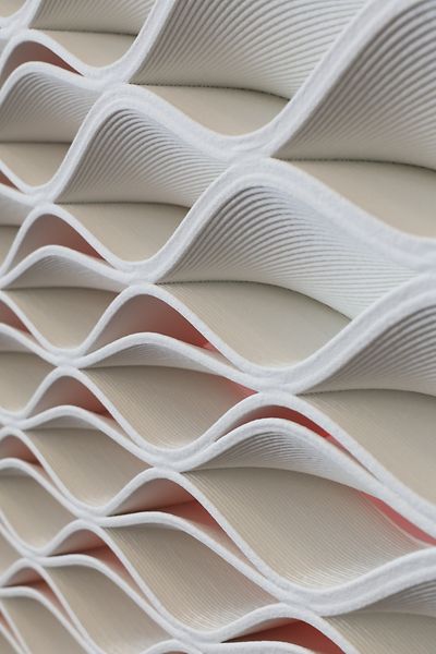 The 3D Printed wall in the Henkel Innovation and Interaction Centre, made from Loctite products and designed by Jennings Design Studio, Dublin and Aectual, Netherlands