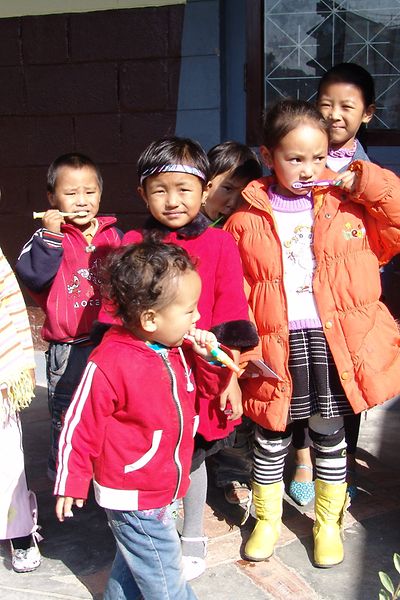 The team teaches lessons on the basics of general hygiene – including how to brush your teeth properly.