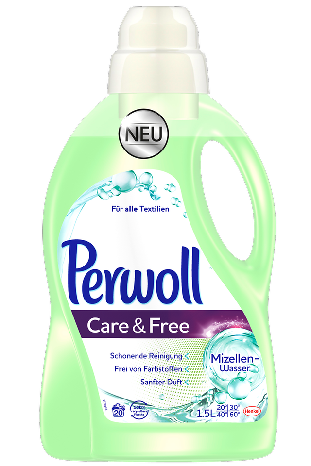 Perwoll Care & Free das Spezialwaschmittel mit Mizellen-Wasser. 