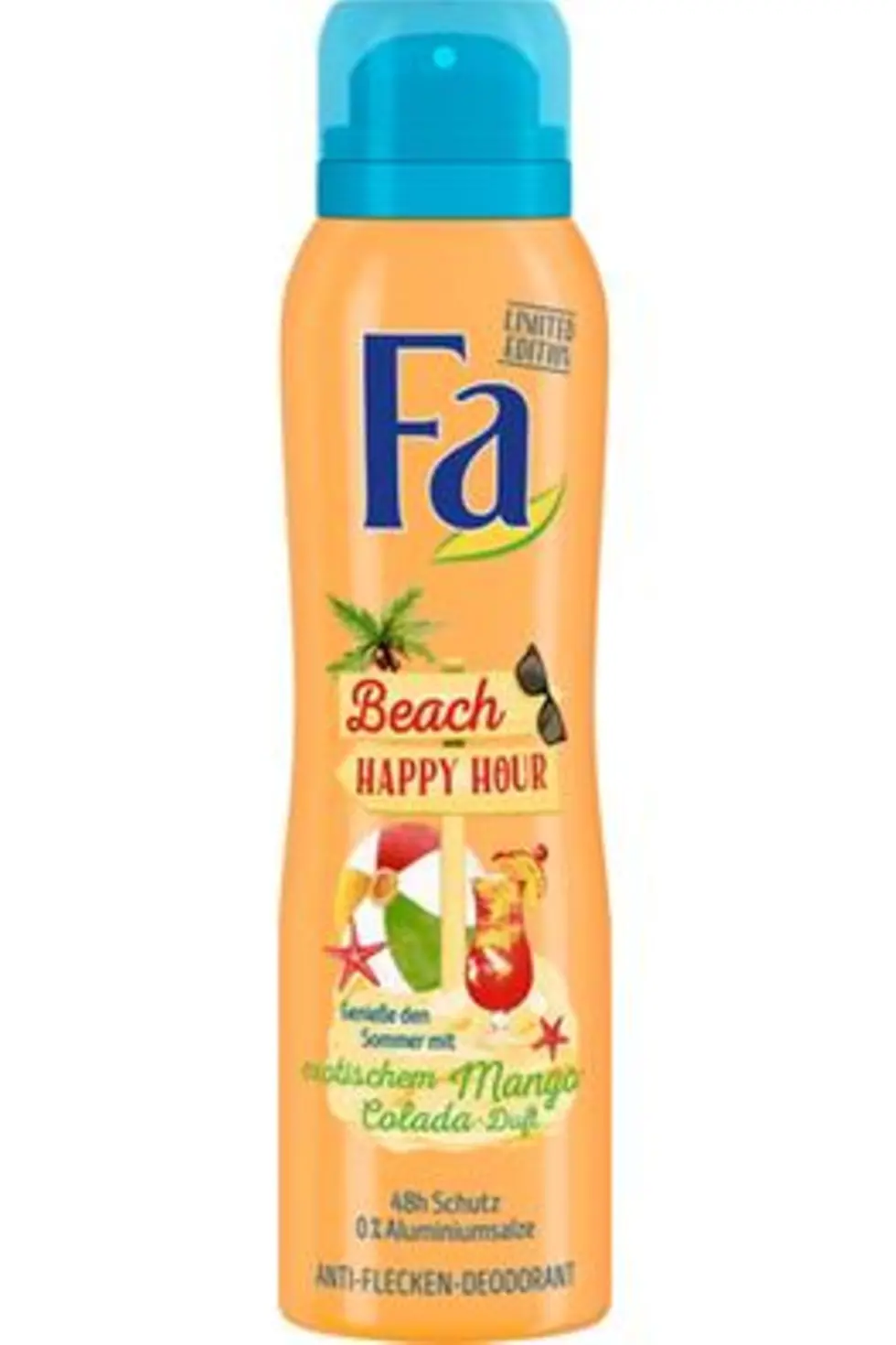Fa Beach Happy Hour Anti-Flecken-Deodorant mit exotischem Mango-Colada-Duft – ohne Aluminiumsalze